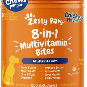 Zesty Paws Multivitamin Soft Chews for Dogs | Daily 8-in-1 Nutritional Supplement | Chicken Flavor