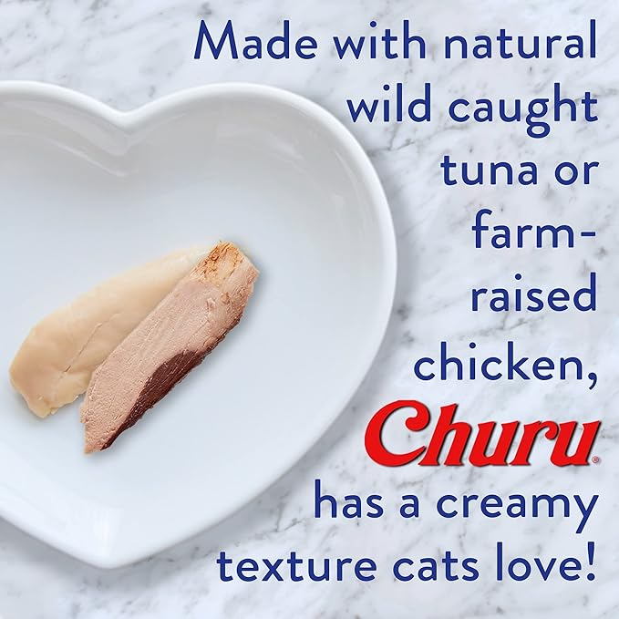 INABA Churu Grain-Free Lickable Cat Treats | Creamy Purée Cat Treats with Farm-Raised Chicken & Wild Tuna | High-Moisture Squeezable Treats