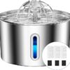 Stainless Steel Cat Water Fountain | 74 oz (2.2L) Automatic Pet Water Fountain with 6 Filters & 6 Pump Sponges | Ultra-Quiet Water Dispenser for Cats & Small Dogs