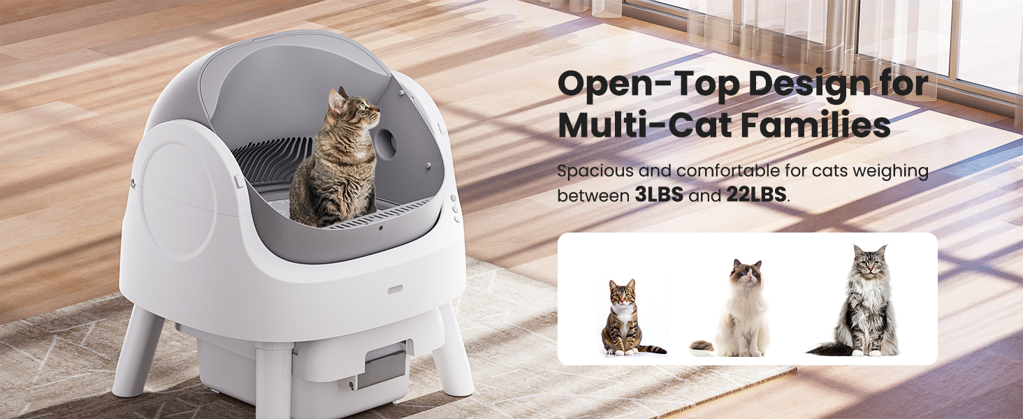 Automatic Self-Cleaning Cat Litter Box for Multiple Cats | Open-Top Design with Integrated Safety Protection & Ultra-Quiet Operation