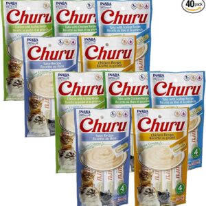 INABA Churu Grain-Free Lickable Cat Treats | Creamy Purée Cat Treats with Farm-Raised Chicken & Wild Tuna | High-Moisture Squeezable Treats