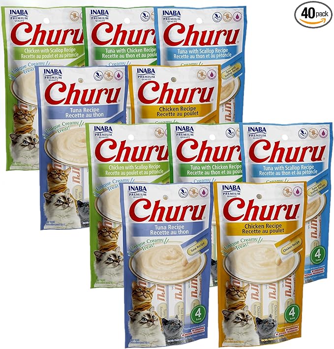 INABA Churu Grain-Free Lickable Cat Treats | Creamy Purée Cat Treats with Farm-Raised Chicken & Wild Tuna | High-Moisture Squeezable Treats