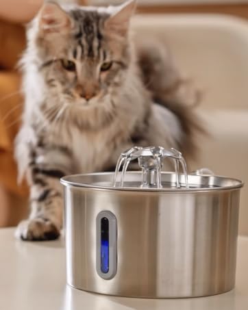 f9930bce-d41f-4f59-b1ab-7fc3f8a20679.__CR05785982_PT0_SX362_V1___.jpg Stainless Steel Cat Water Fountain | 74 oz (2.2L) Automatic Pet Water Fountain with 6 Filters & 6 Pump Sponges | Ultra-Quiet Water Dispenser for Cats & Small Dogs
