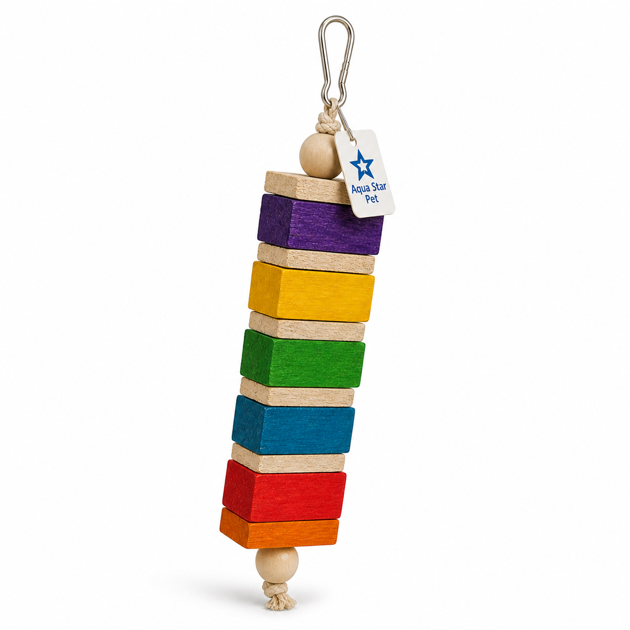 Aqua Star Pet Colorful Wooden Block Bird Toy Hanging Chew Toy for Parrots Budgies Cockatiels Cage Toy