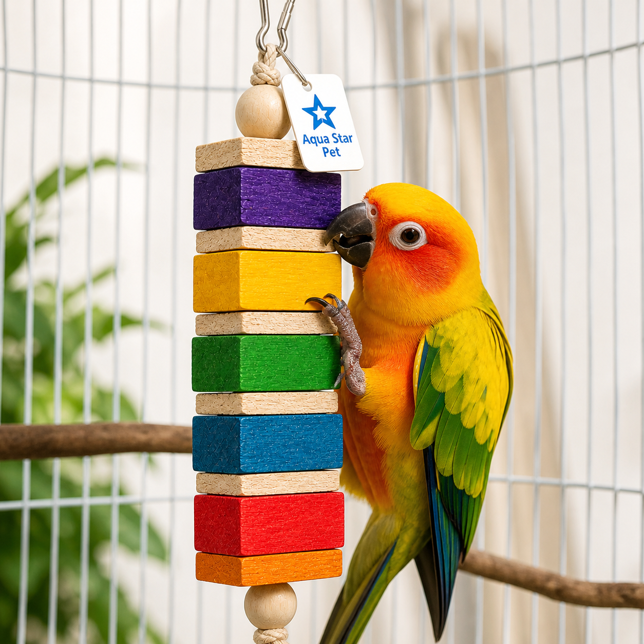 Aqua Star Pet Colorful Wooden Block Bird Toy Hanging Chew Toy for Parrots Budgies Cockatiels Cage Toy