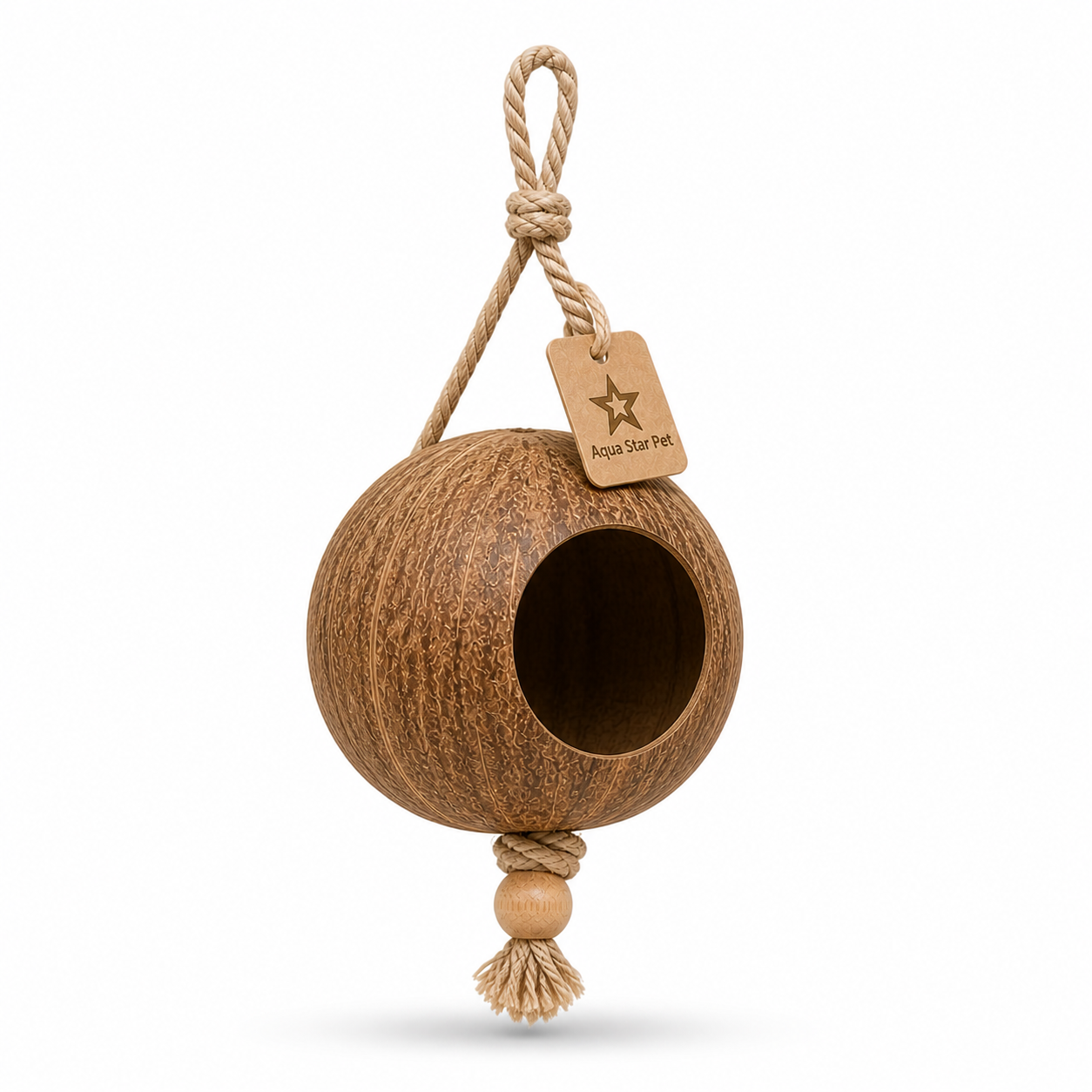 Aqua Star Pet Natural Coconut Shell Bird Toy Hanging Cage Toy for Parrots Budgies & Small Birds