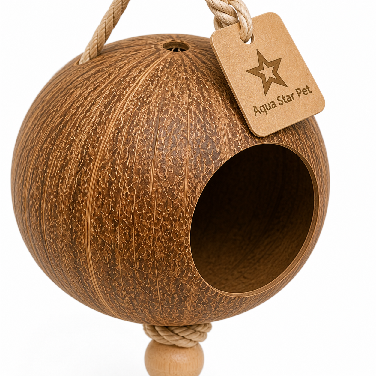Aqua Star Pet Natural Coconut Shell Bird Toy Hanging Cage Toy for Parrots Budgies & Small Birds